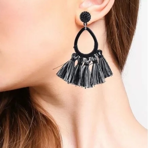 SUGARFIX by BaubleBar Black Mixed Hoop Tassel Earrings Nickel Free - Picture 1 of 4
